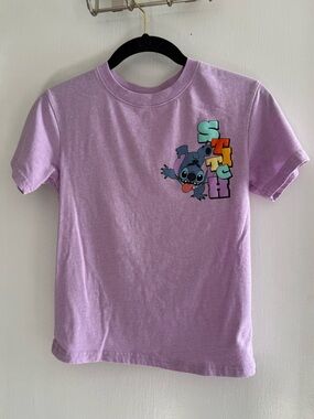 Disney Kids Purple Stitch Graphic Tee with Color Block Lettering Size 8